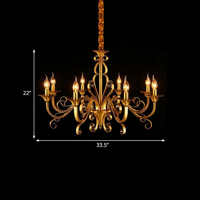 5/6/8 Lights Chandelier Pendant Lamp Colonialism Candle Shape Metal Ceiling Suspension Light in Gold - Rebooters