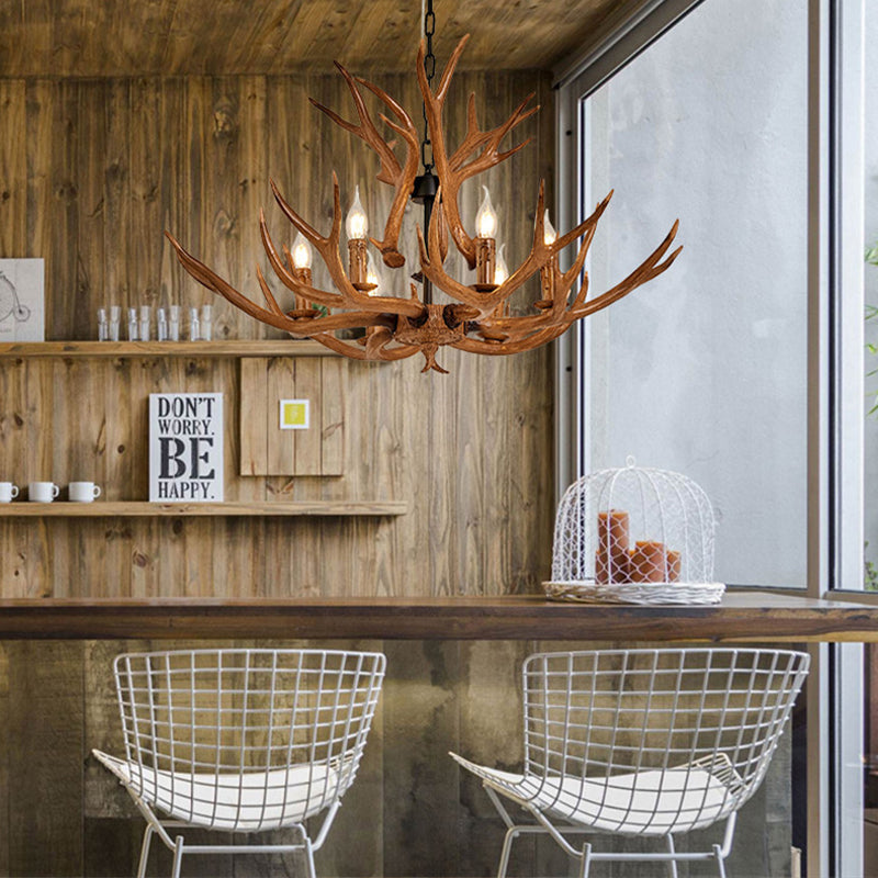 Resin Antler Design Hanging Chandelier Rural 6 Lights Ceiling Lamp - Rebooters