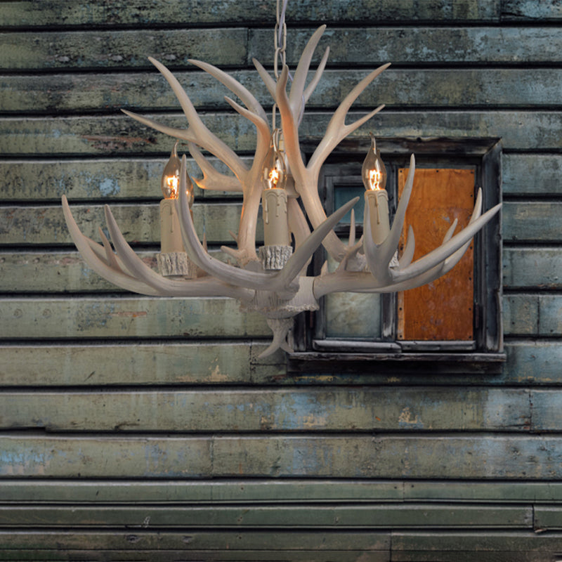 Resin White Chandelier Pendant Lighting Candelabra 4 Heads Rustic Lamp - Rebooters