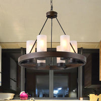 6 Heads Cylinder Chandelier Lighting Traditional Black Frosted White Glass Pendant Lamp - Rebooters