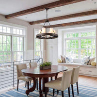 6 Heads Cylinder Chandelier Lighting Traditional Black Frosted White Glass Pendant Lamp - Rebooters