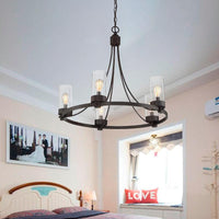 Black 5 Lights Pendant Chandelier Vintage Clear Glass Fixture - Rebooters