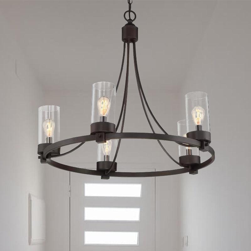 Black 5 Lights Pendant Chandelier Vintage Clear Glass Fixture - Rebooters