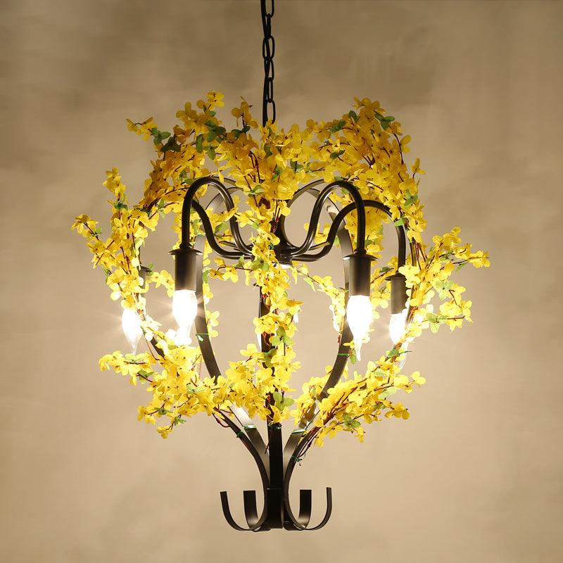 5 Heads Iron Pendant Chandelier Traditional Black Flower Basket - Rebooters