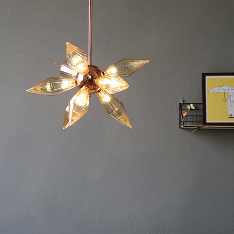 Amber Glass Diamond Chandelier Modernism 9/12 Heads Rose Gold Ceiling Pendant Light - Rebooters