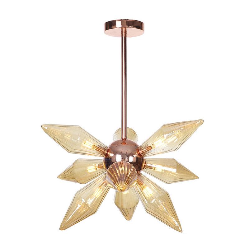 Amber Glass Diamond Chandelier Modernism 9/12 Heads Rose Gold Ceiling Pendant Light - Rebooters