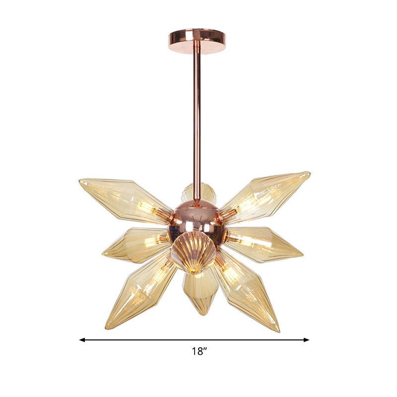 Amber Glass Diamond Chandelier Modernism 9/12 Heads Rose Gold Ceiling Pendant Light - Rebooters