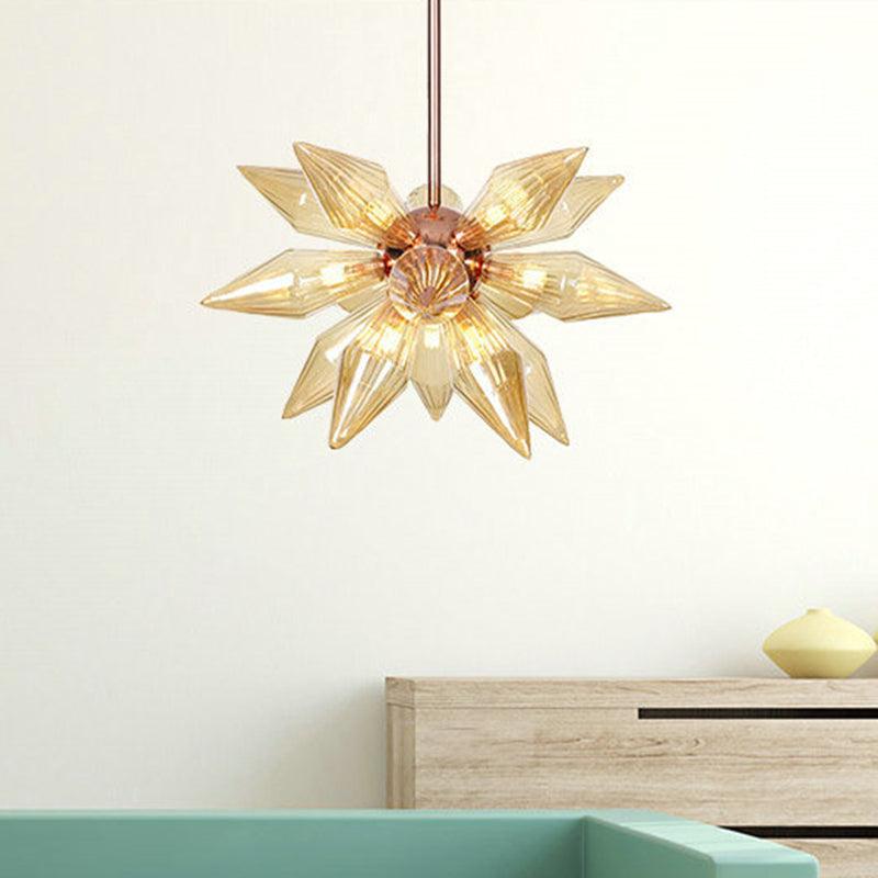 Amber Glass Diamond Chandelier Modernism 9/12 Heads Rose Gold Ceiling Pendant Light - Rebooters