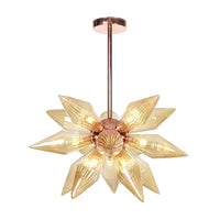 Amber Glass Diamond Chandelier Modernism 9/12 Heads Rose Gold Ceiling Pendant Light - Rebooters