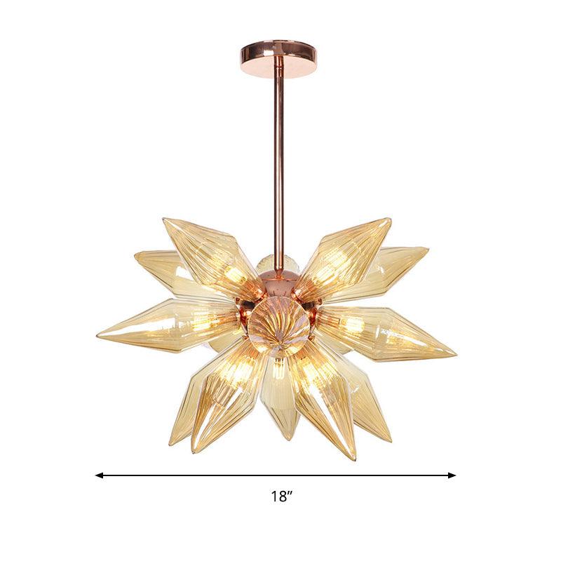 Amber Glass Diamond Chandelier Modernism 9/12 Heads Rose Gold Ceiling Pendant Light - Rebooters