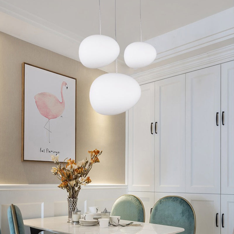 White Glass Oval Ceiling Pendant Light Simple Style 1 Light - Rebooters