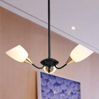 Beveled Chandelier Lighting Modern White Glass 3/6/8 Heads Black Ceiling Light - Rebooters