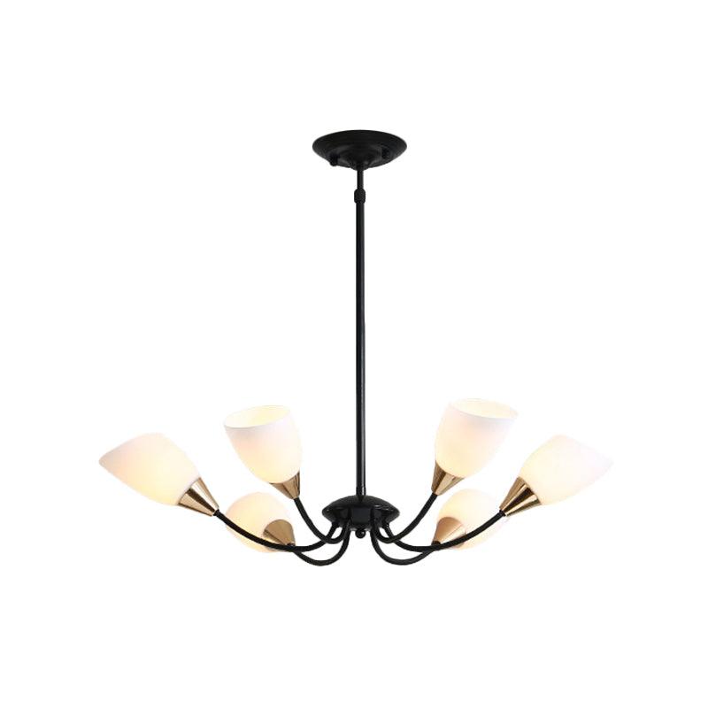 Beveled Chandelier Lighting Modern White Glass 3/6/8 Heads Black Ceiling Light - Rebooters