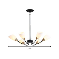 Beveled Chandelier Lighting Modern White Glass 3/6/8 Heads Black Ceiling Light - Rebooters