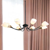 Beveled Chandelier Lighting Modern White Glass 3/6/8 Heads Black Ceiling Light - Rebooters