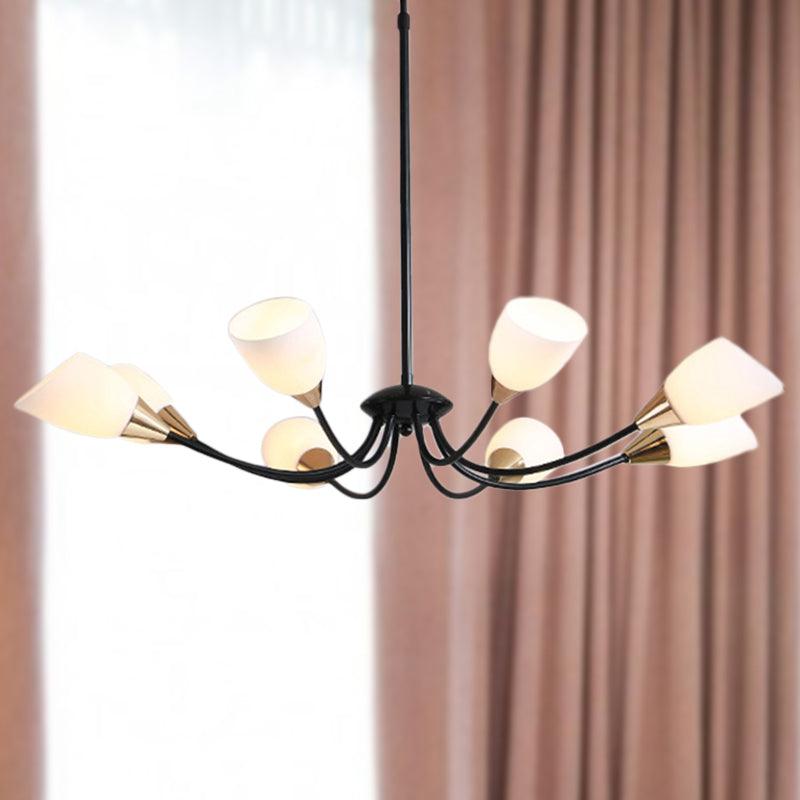 Beveled Chandelier Lighting Modern White Glass 3/6/8 Heads Black Ceiling Light - Rebooters