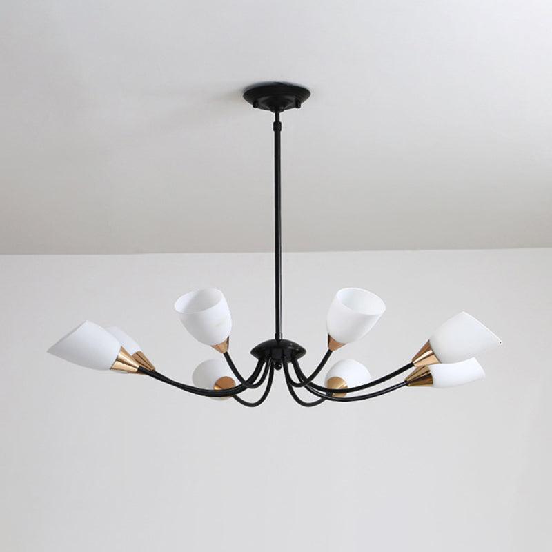 Beveled Chandelier Lighting Modern White Glass 3/6/8 Heads Black Ceiling Light - Rebooters