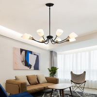 Beveled Chandelier Lighting Modern White Glass 3/6/8 Heads Black Ceiling Light - Rebooters