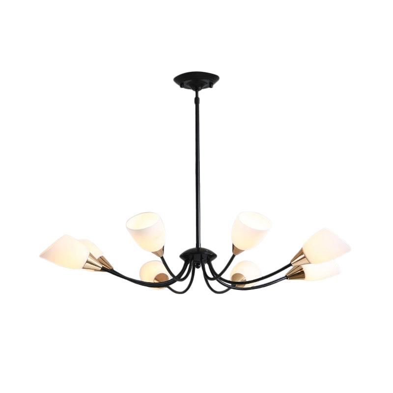 Beveled Chandelier Lighting Modern White Glass 3/6/8 Heads Black Ceiling Light - Rebooters
