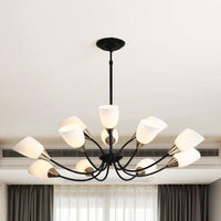 Beveled Chandelier Lighting Modern White Glass 3/6/8 Heads Black Ceiling Light - Rebooters