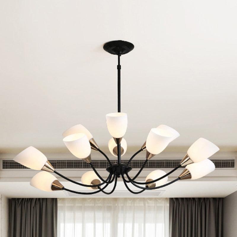 Beveled Chandelier Lighting Modern White Glass 3/6/8 Heads Black Ceiling Light - Rebooters