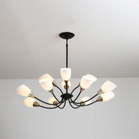Beveled Chandelier Lighting Modern White Glass 3/6/8 Heads Black Ceiling Light - Rebooters