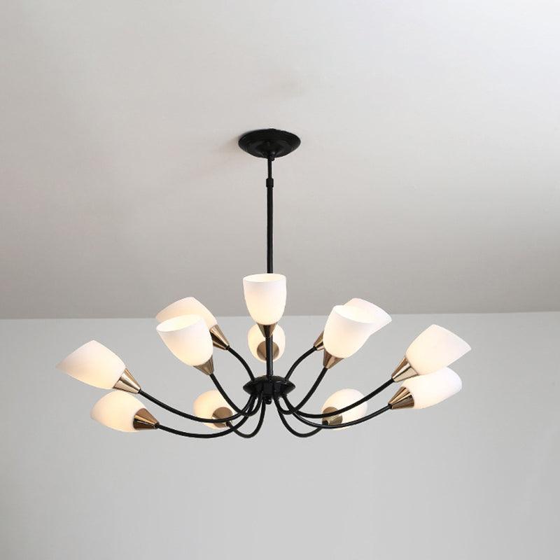 Beveled Chandelier Lighting Modern White Glass 3/6/8 Heads Black Ceiling Light - Rebooters