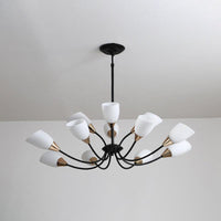 Beveled Chandelier Lighting Modern White Glass 3/6/8 Heads Black Ceiling Light - Rebooters