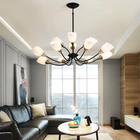 Beveled Chandelier Lighting Modern White Glass 3/6/8 Heads Black Ceiling Light - Rebooters