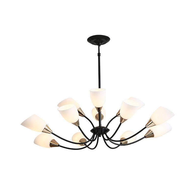 Beveled Chandelier Lighting Modern White Glass 3/6/8 Heads Black Ceiling Light - Rebooters
