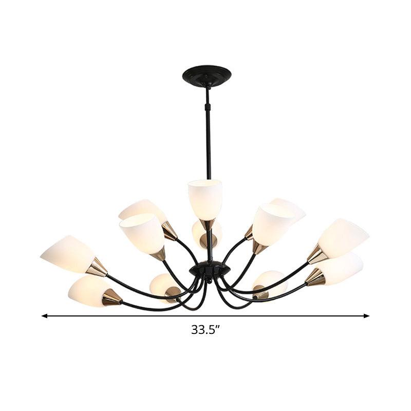 Beveled Chandelier Lighting Modern White Glass 3/6/8 Heads Black Ceiling Light - Rebooters