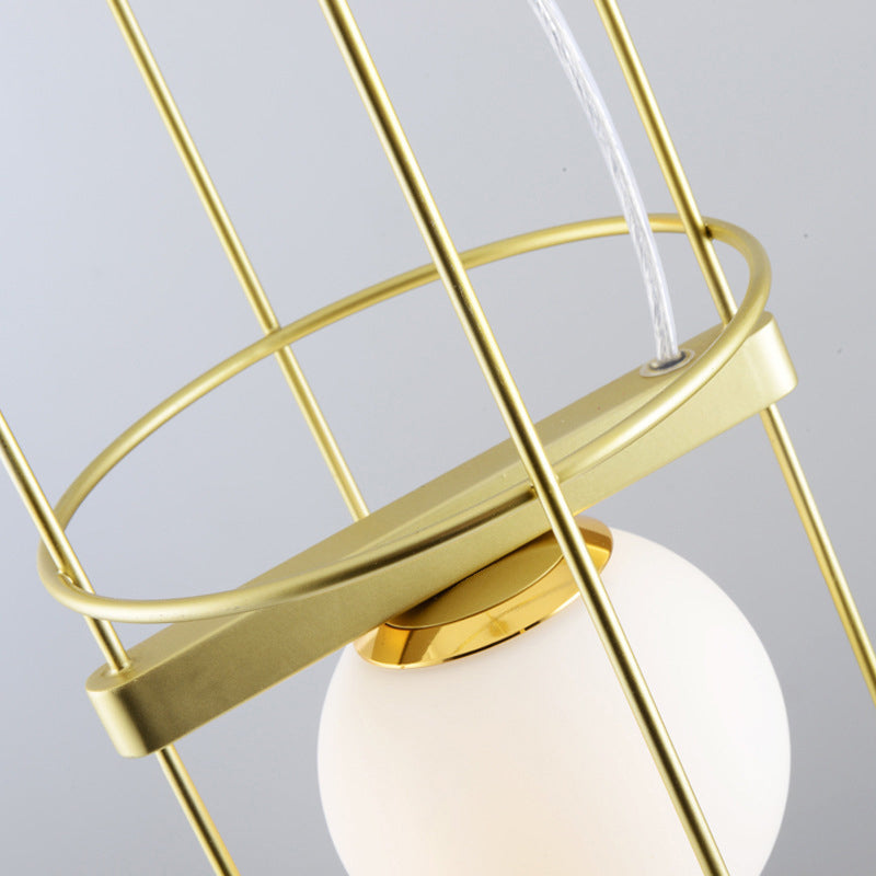 White Glass Sphere Hanging Ceiling Light Modern 3 Heads Gold Chandelier - Rebooters