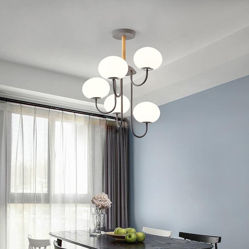 3/5 Lights Living Room Hanging Lamp Nordic Gray Green Chandelier - Rebooters