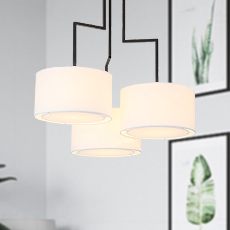 White Drum Chandelier Light Fixture Modern 3 Heads Fabric Pendant - Rebooters