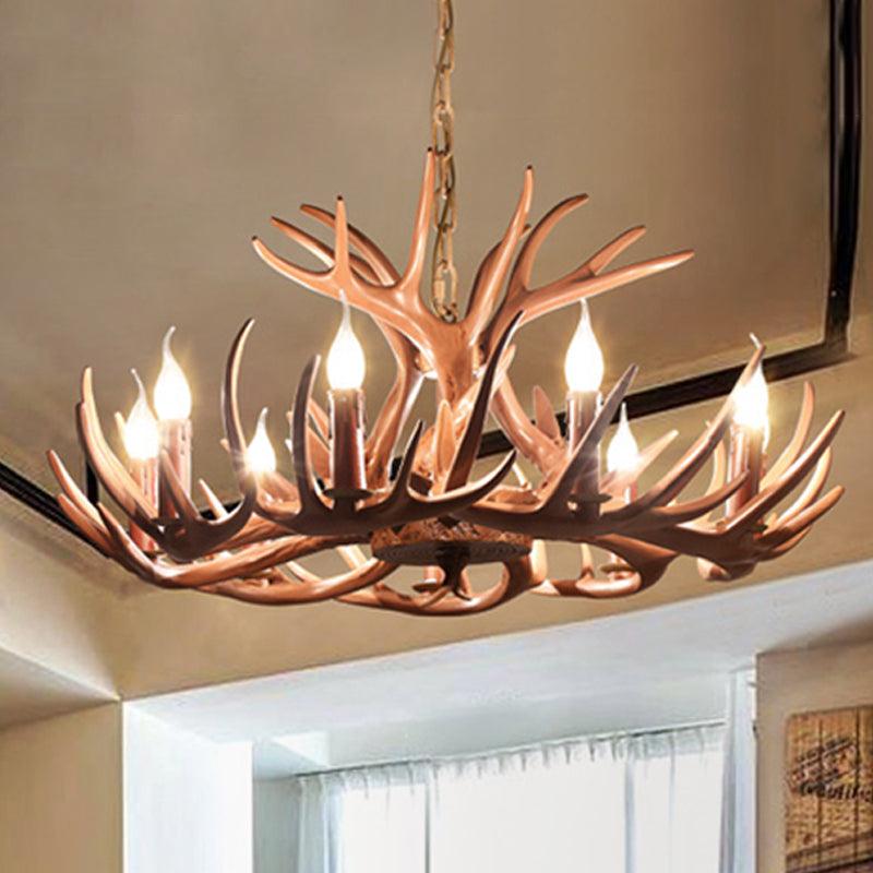 6/8 Lights Resin Chandelier Pendant Lighting Countryside Brown Branch Fixture - Rebooters