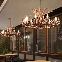 6/8 Lights Resin Chandelier Pendant Lighting Countryside Brown Branch Fixture - Rebooters