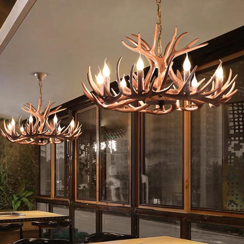 6/8 Lights Resin Chandelier Pendant Lighting Countryside Brown Branch Fixture - Rebooters