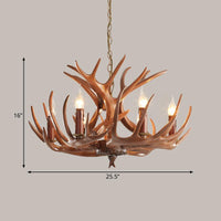 6/8 Lights Resin Chandelier Pendant Lighting Countryside Brown Branch Fixture - Rebooters