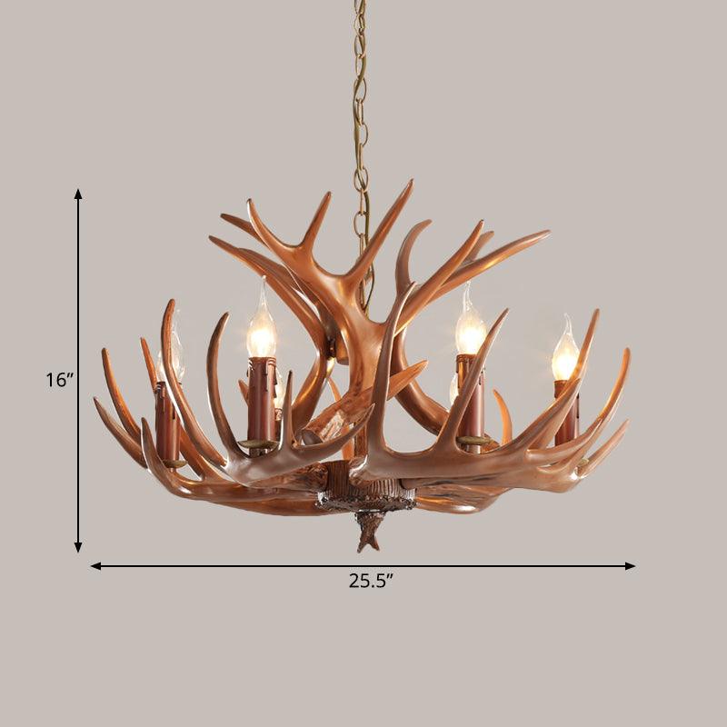 6/8 Lights Resin Chandelier Pendant Lighting Countryside Brown Branch Fixture - Rebooters