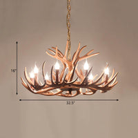 6/8 Lights Resin Chandelier Pendant Lighting Countryside Brown Branch Fixture - Rebooters