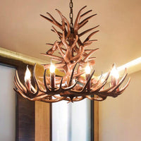 9 Heads Antler Ceiling Chandelier Farmhouse Brown Resin Lighting - Rebooters