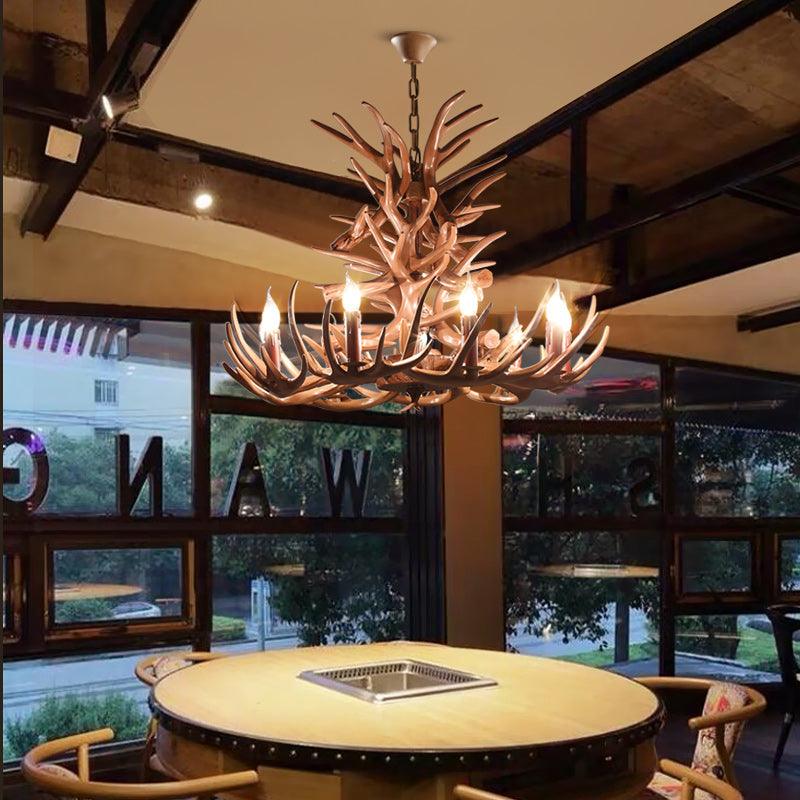 9 Heads Antler Ceiling Chandelier Farmhouse Brown Resin Lighting - Rebooters