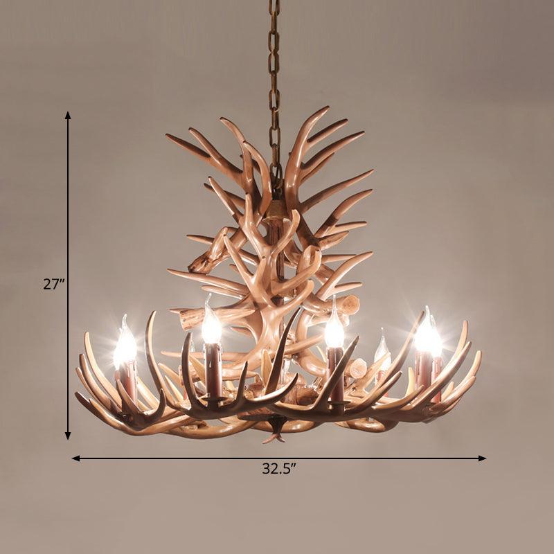 9 Heads Antler Ceiling Chandelier Farmhouse Brown Resin Lighting - Rebooters