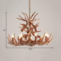 9 Heads Antler Ceiling Chandelier Farmhouse Brown Resin Lighting - Rebooters