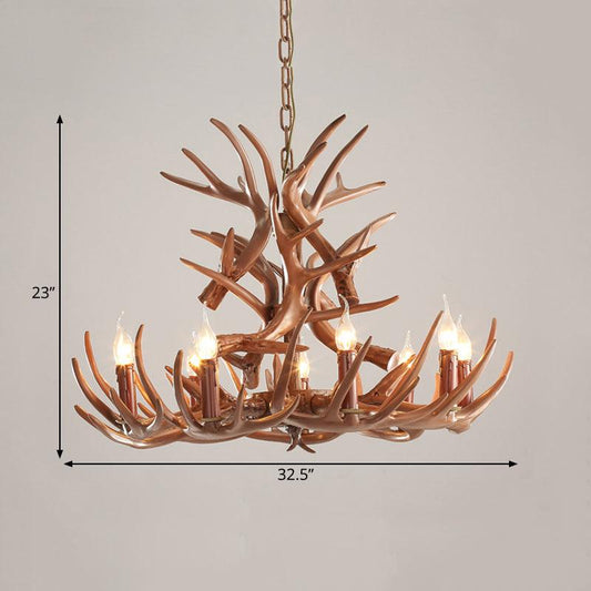 9 Heads Antler Ceiling Chandelier Farmhouse Brown Resin Lighting - Rebooters