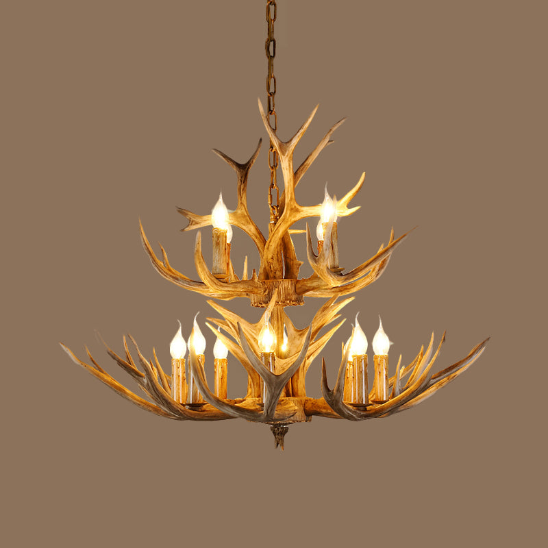 Resin Branch Pendant Chandelier Rustic 6/8/12 Bulbs Brown - Rebooters