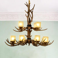 12 Heads Ceiling Chandelier Rustic 2-Tier Resin Light - Rebooters