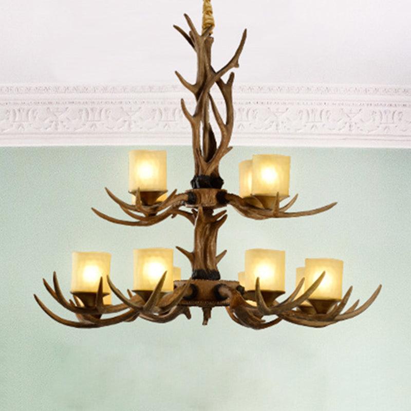 12 Heads Ceiling Chandelier Rustic 2-Tier Resin Light - Rebooters