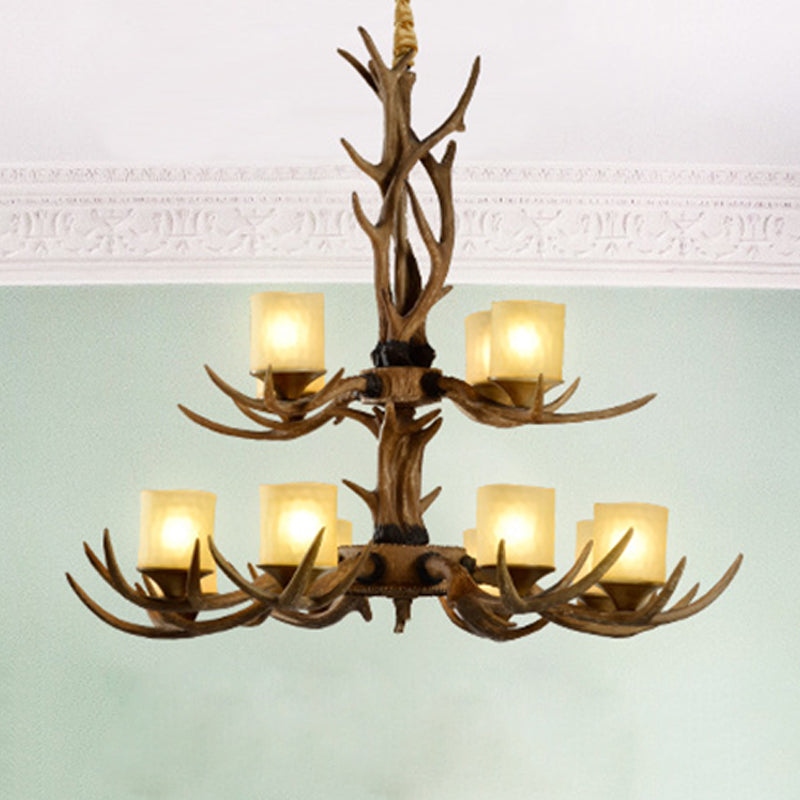 12 Heads Ceiling Chandelier Rustic 2-Tier Resin Light - Rebooters