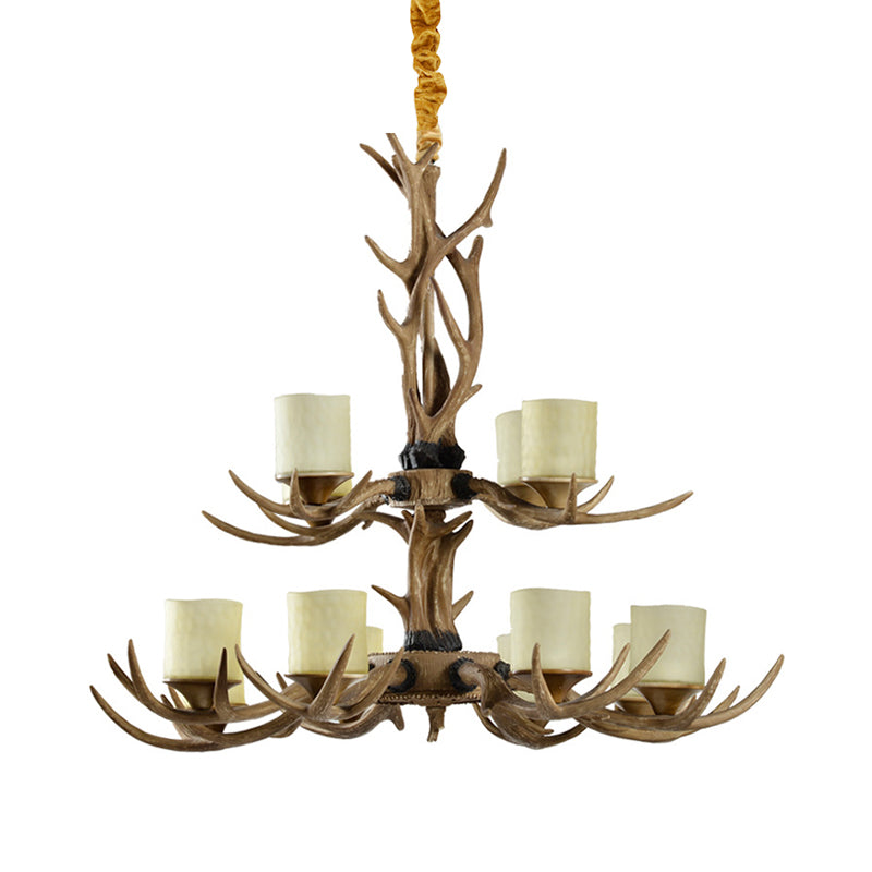 12 Heads Ceiling Chandelier Rustic 2-Tier Resin Light - Rebooters